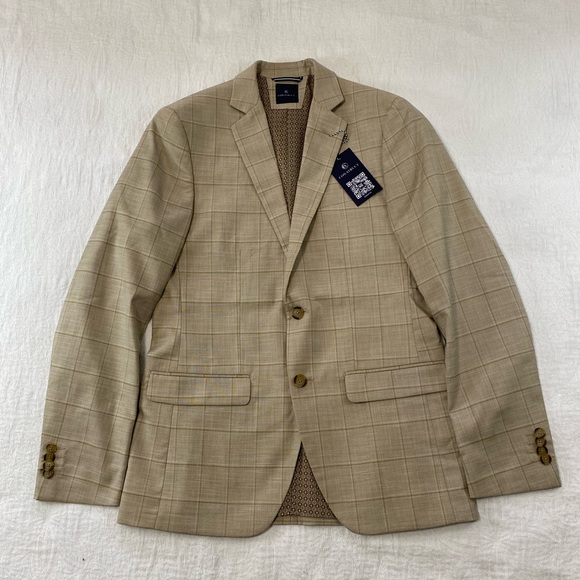 Con.Struct Mens Blazer 36R Tan Windowpane Plaid Sport Coat $250 MSRP Jacket